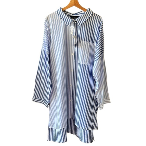 J. NNA New w Tag 3X High Low Stripe Blue White Button Down Boho Beachy Dress - Picture 1 of 9